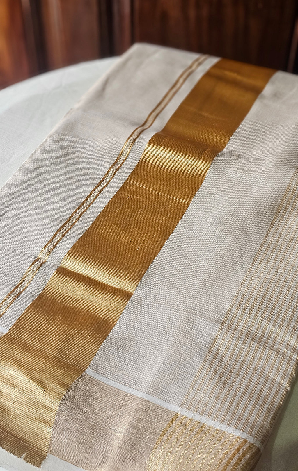 Gold kasavu saree with strips - KM 425