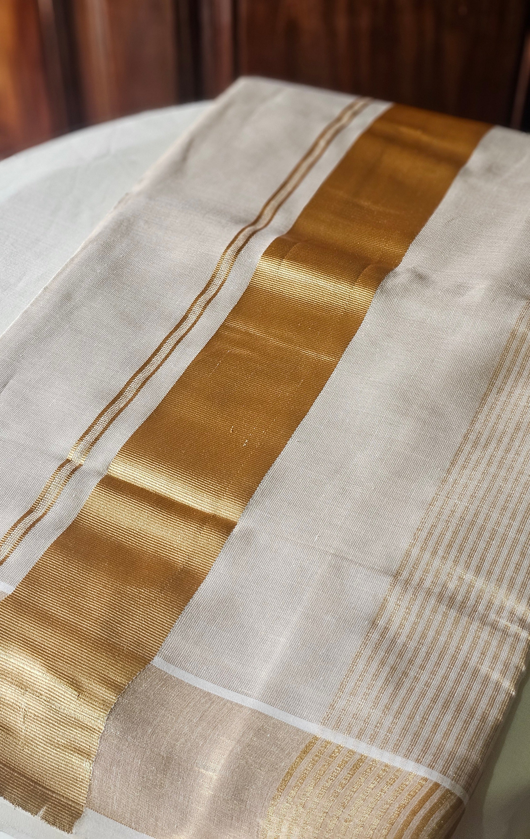 Gold kasavu saree with strips - KM 425