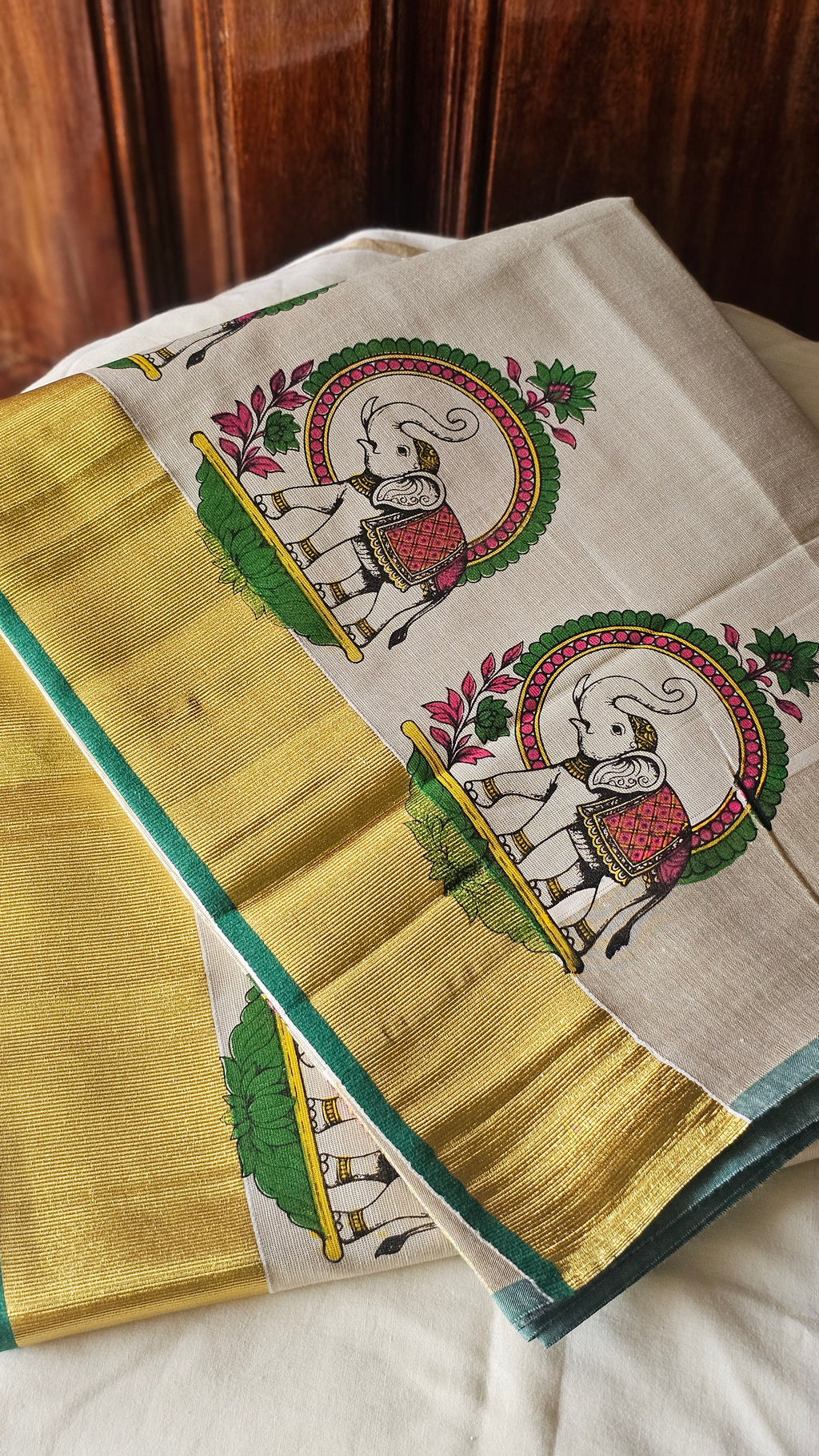 Elephant printed rich kasavu saree- KM 421