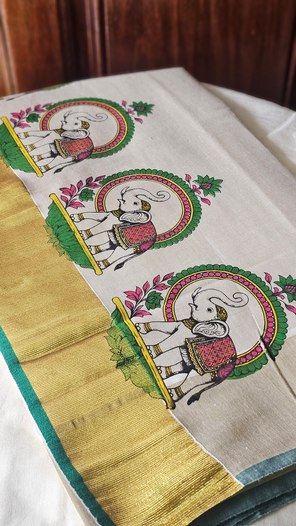 Elephant printed rich kasavu saree- KM 421