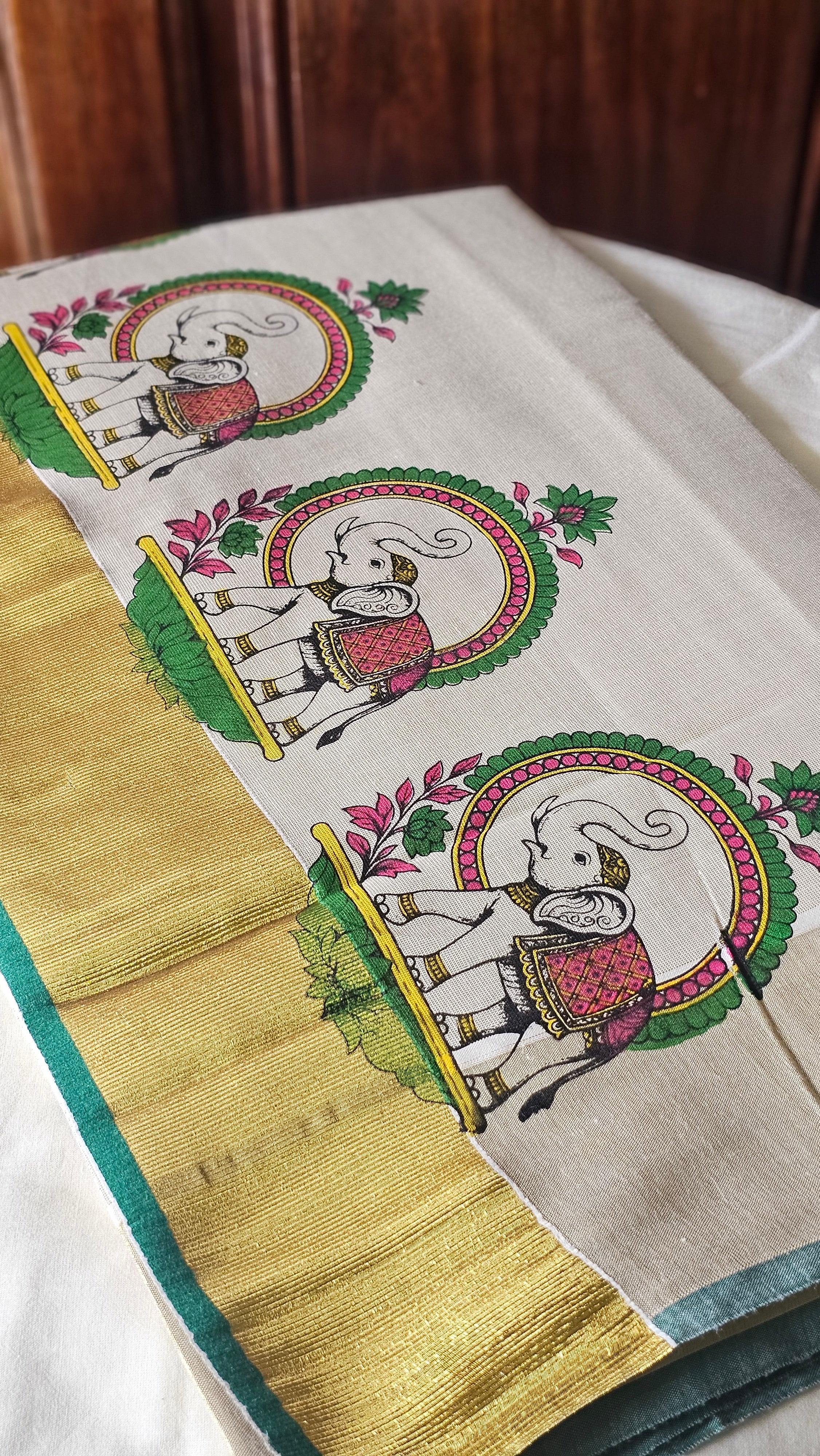 Elephant printed rich kasavu saree- KM 421