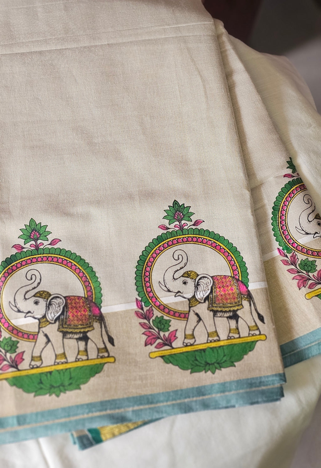 Elephant printed rich kasavu saree- KM 421