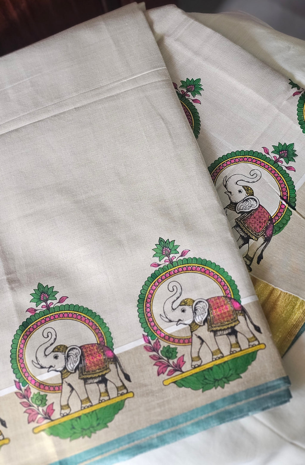 Elephant printed rich kasavu saree- KM 421
