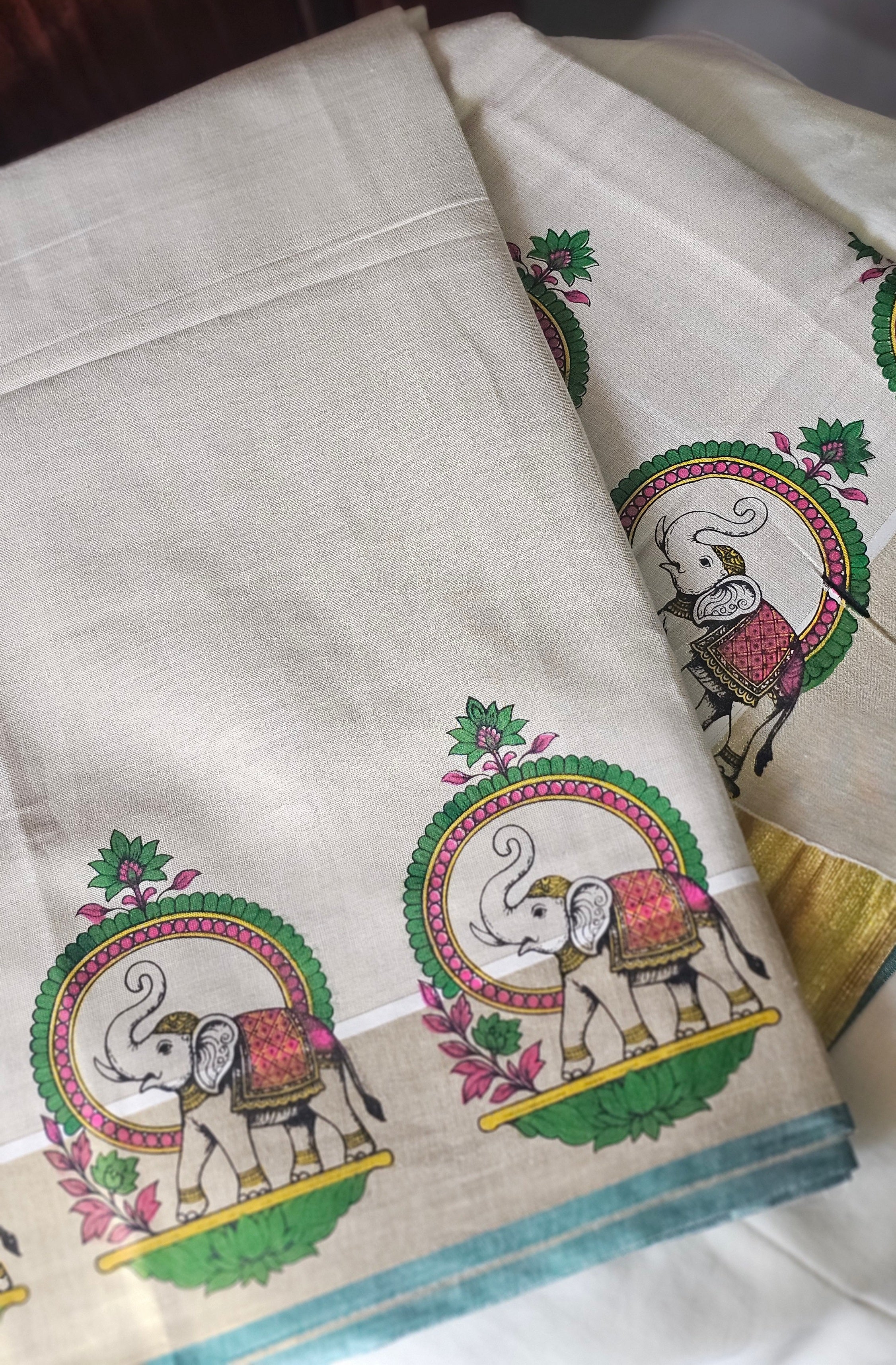 Elephant printed rich kasavu saree- KM 421