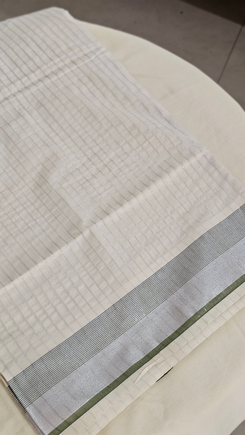 Green border with silver kasavu saree - KM 413
