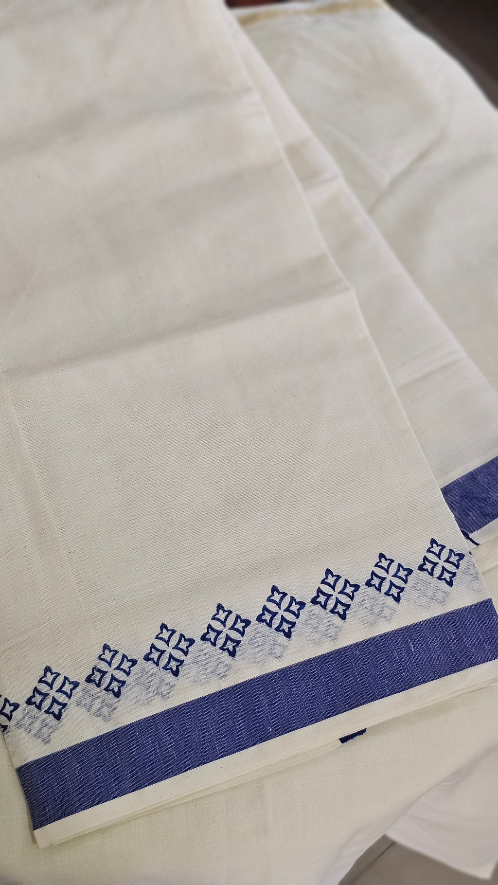 Blue printed cotton set mundu - KM 410