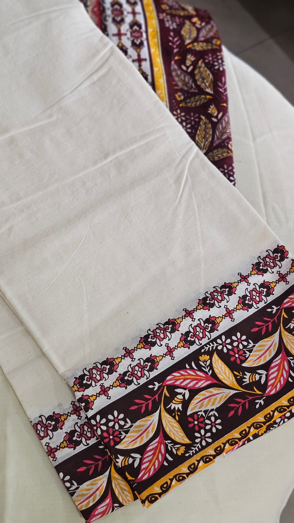 Brown & mustard printed set mundu with blouse  - KM 408