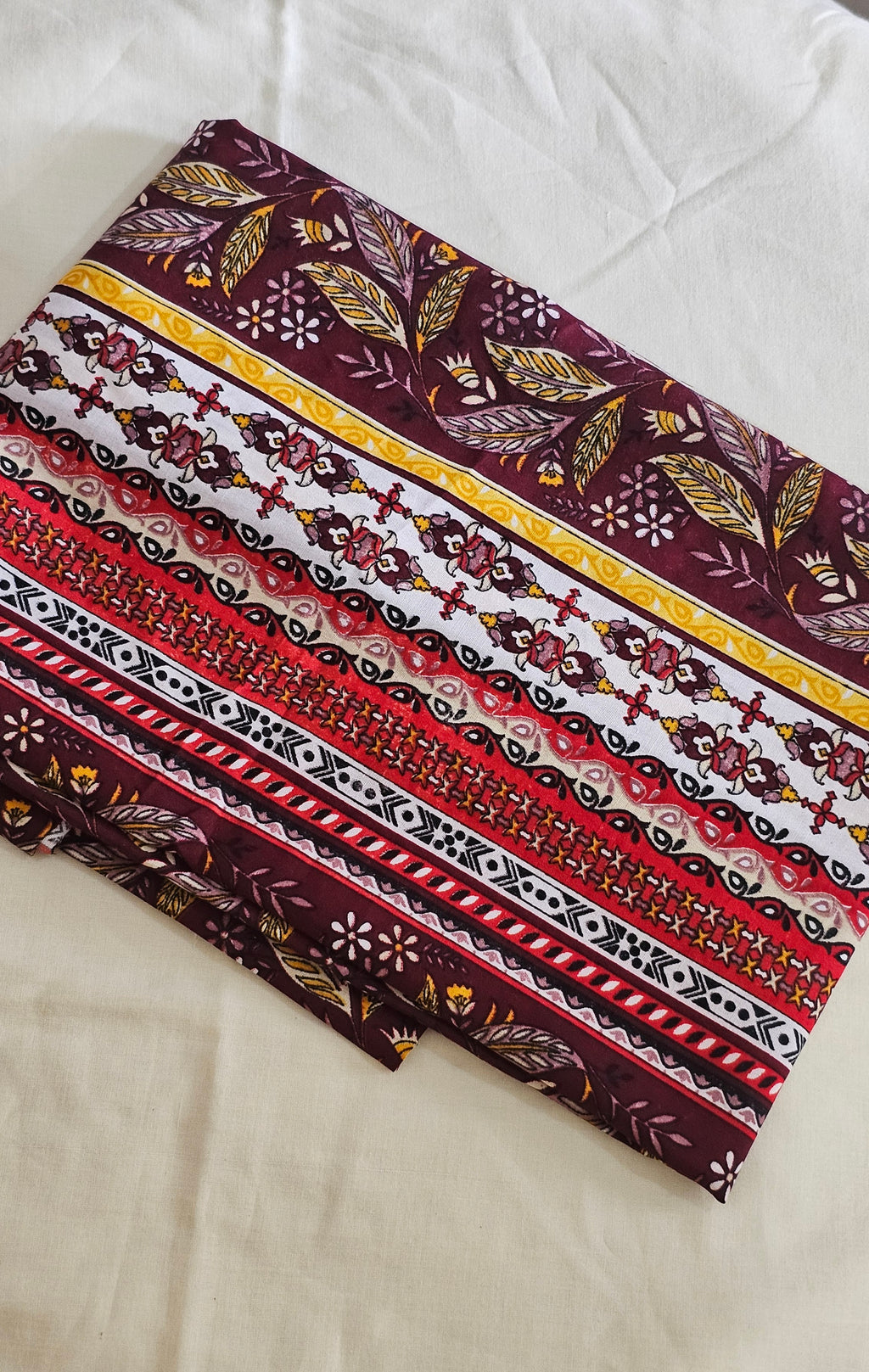 Brown & mustard printed set mundu with blouse  - KM 408