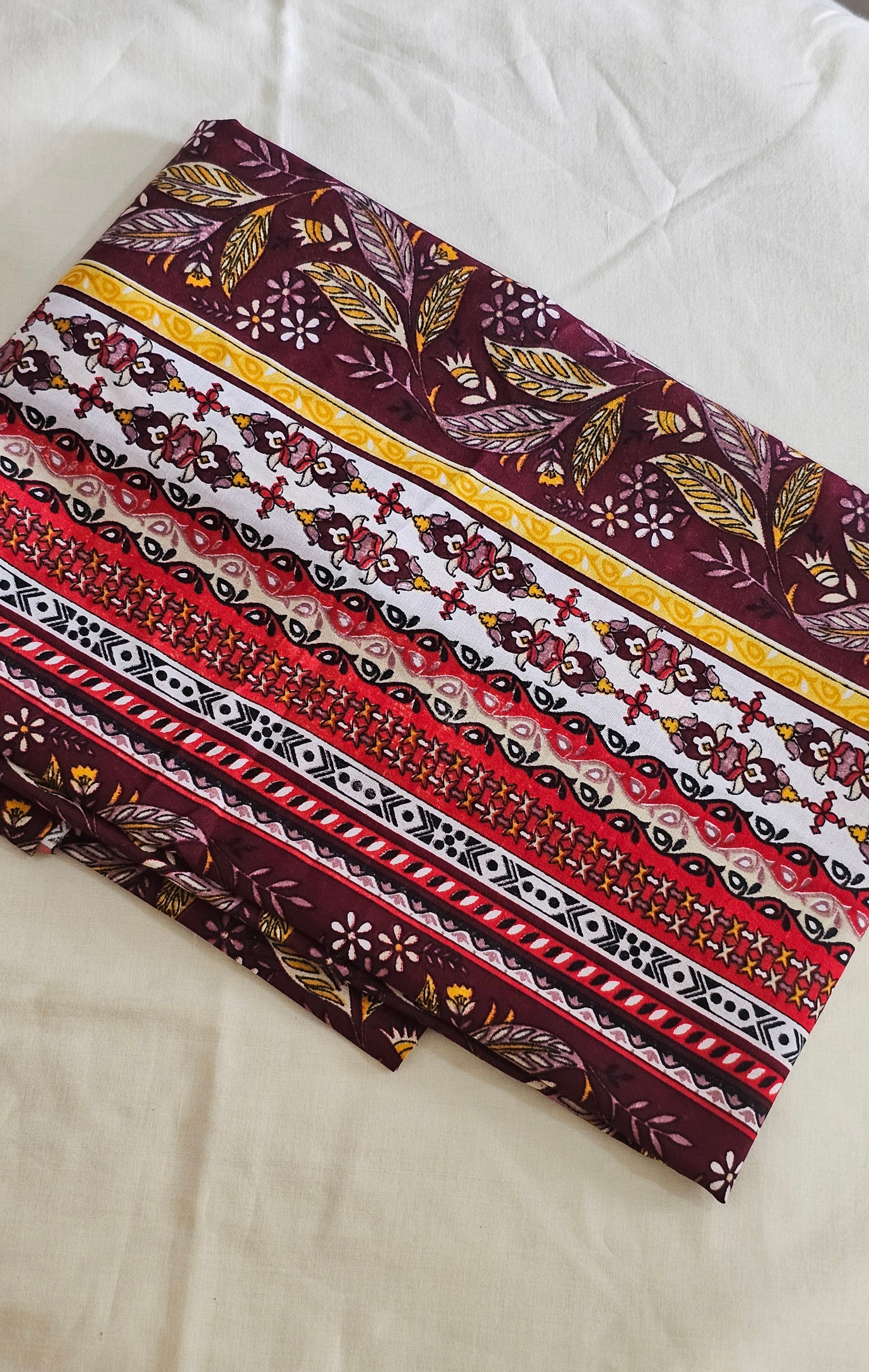 Brown & mustard printed set mundu with blouse  - KM 408