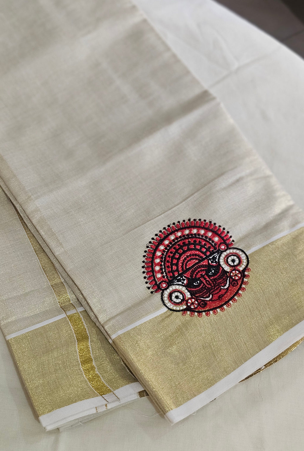 Theyyam embroidered tissue set mundu- KM 426