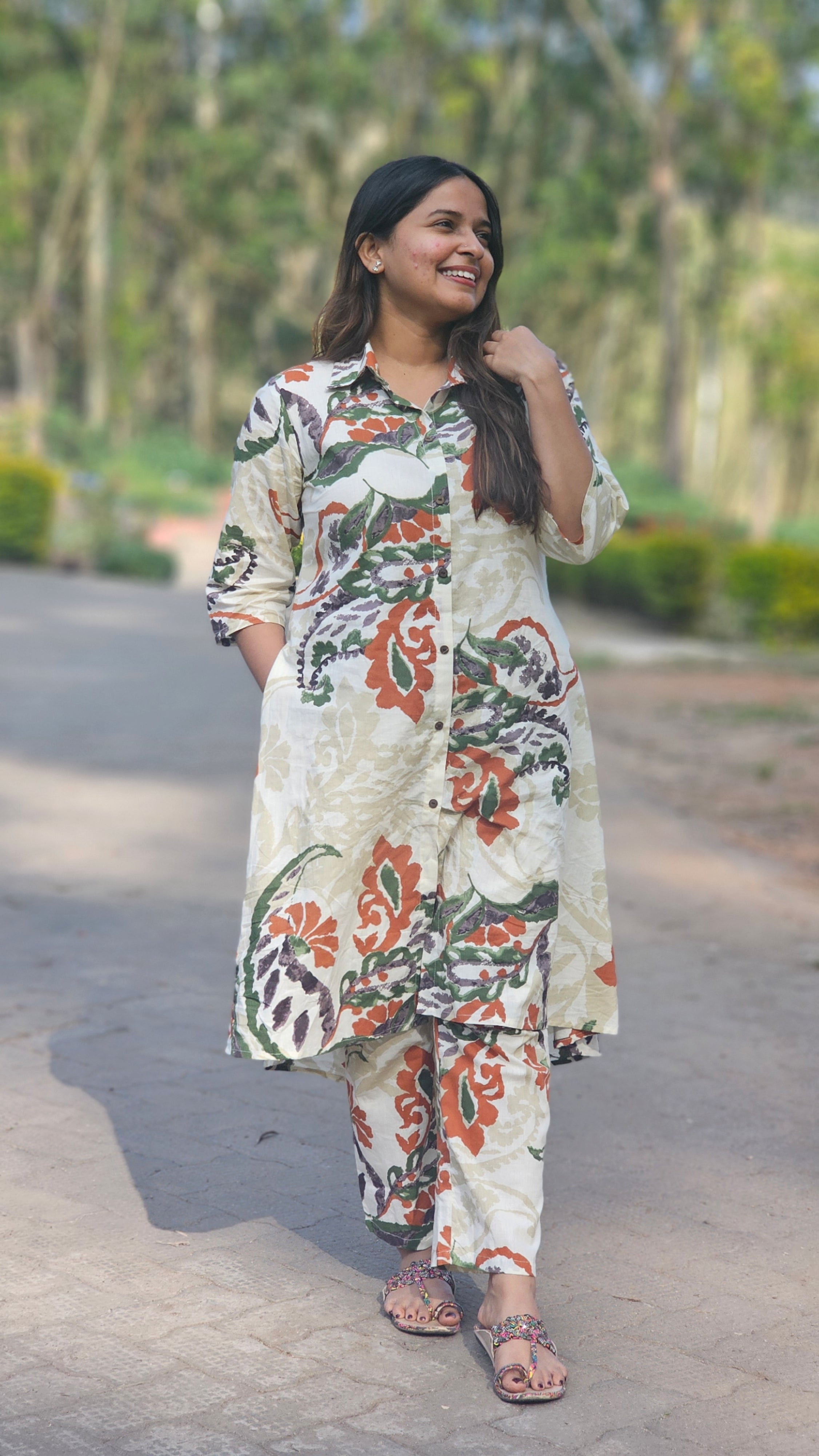 Floral Printed Cotton Co-ord Set -KM104