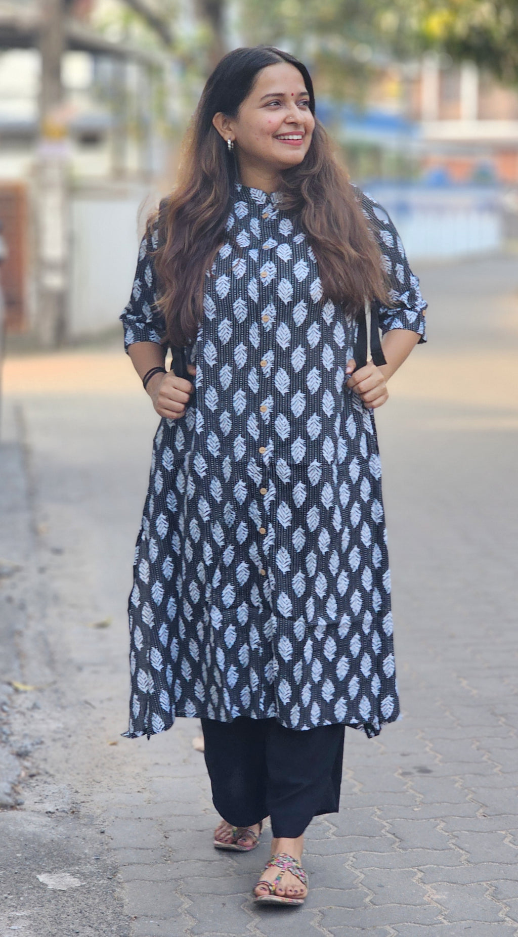 Black Printed Cotton Kurta -KM102