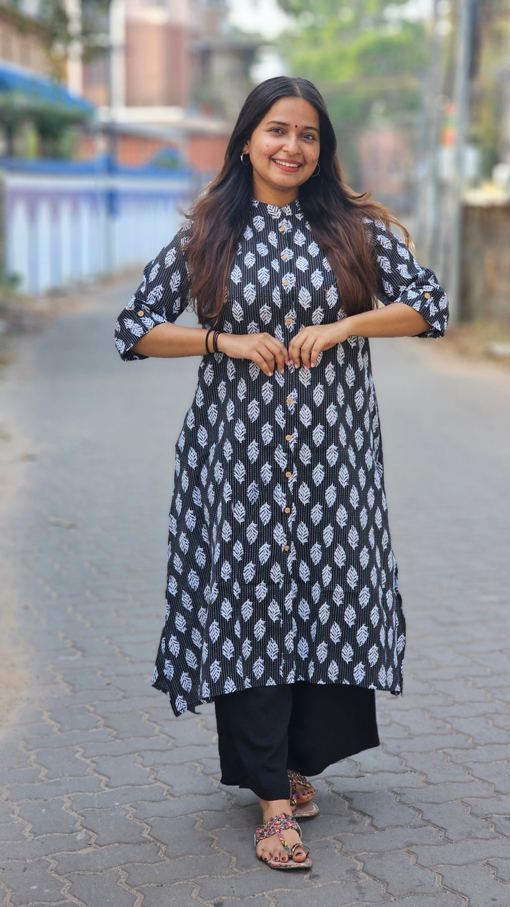 Black Printed Cotton Kurta -KM102