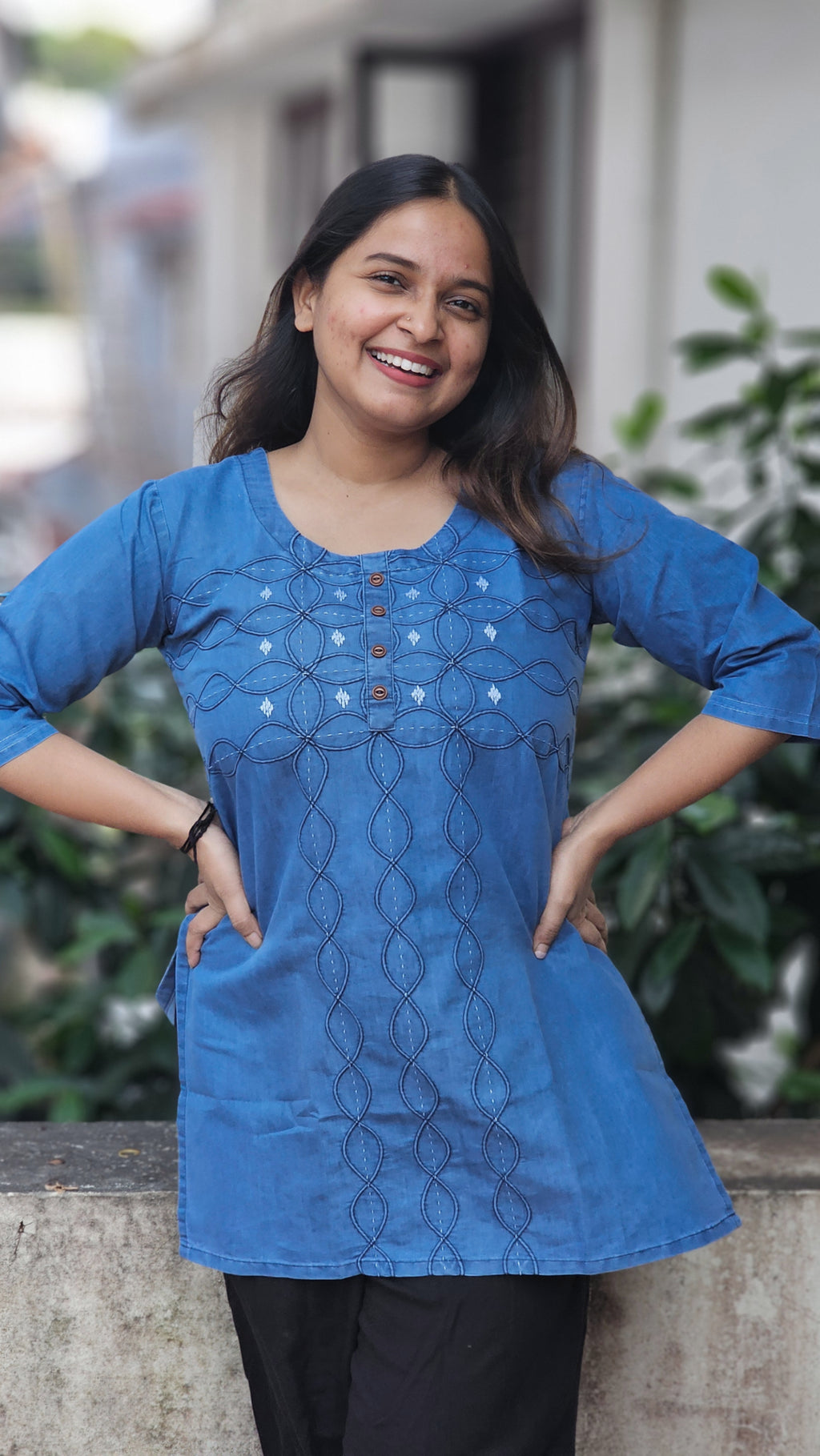 Blue Embroidered Denim Short Kurti -KM208