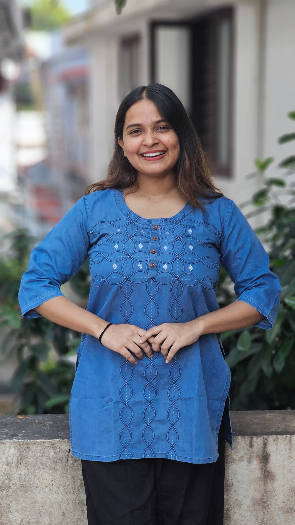 Blue Embroidered Denim Short Kurti -KM208