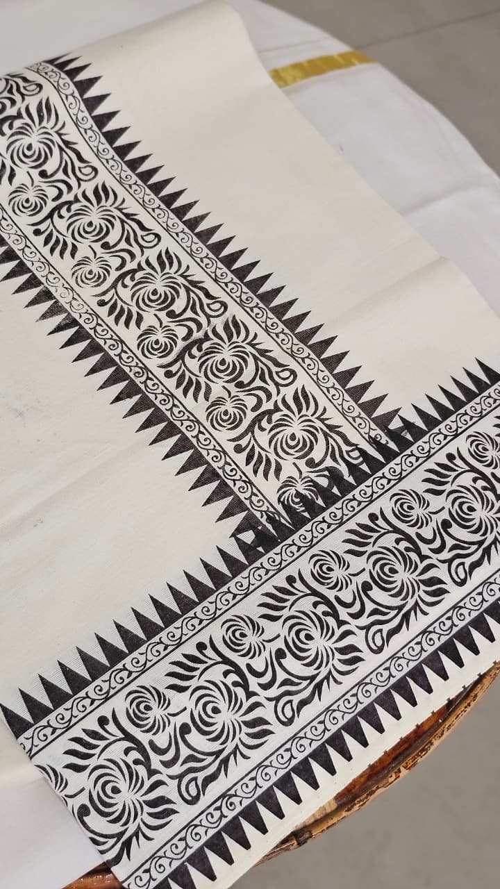 Off white saree with dark brown prints - KM 412