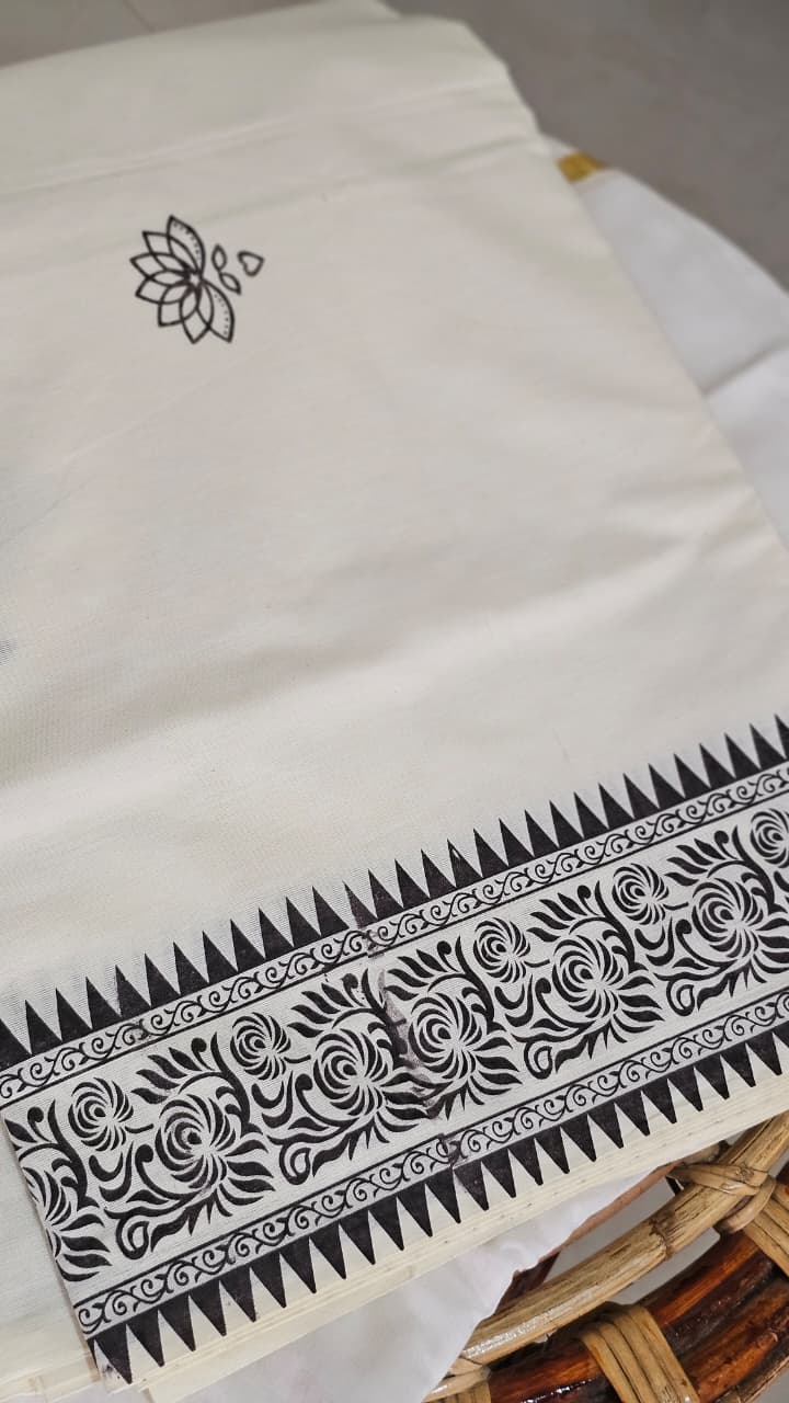 Off white saree with dark brown prints - KM 412